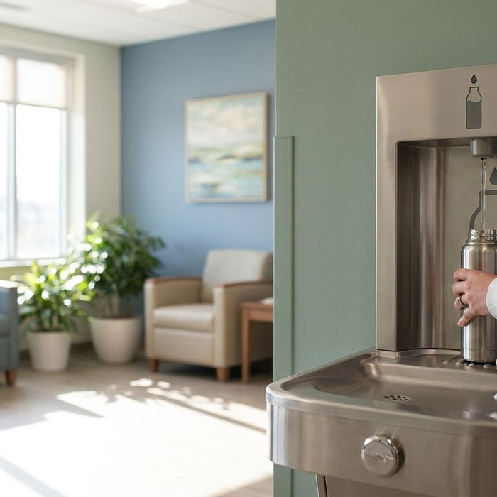 Water bottle filling station for behavioral health facilities