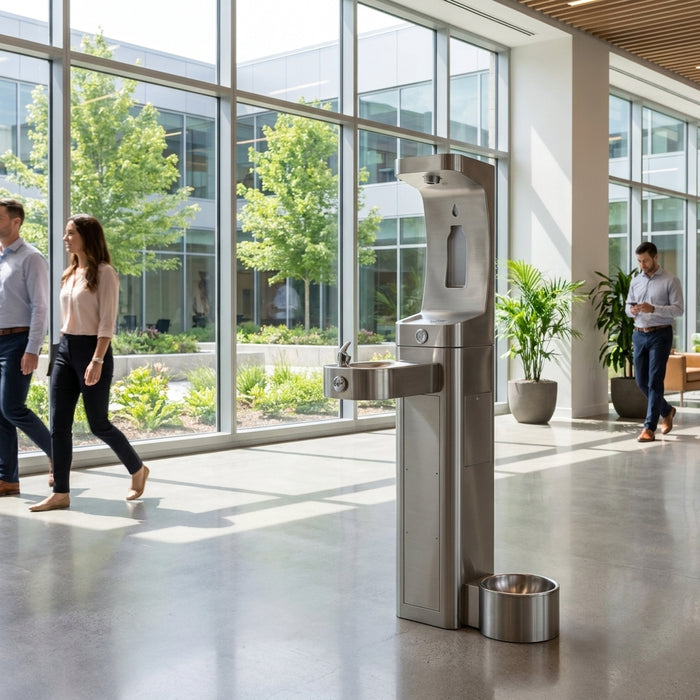Water fountain with bottle filler for office buildings