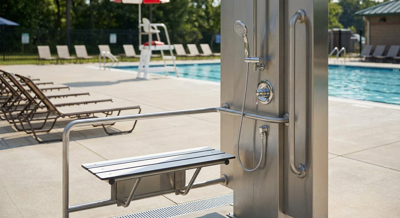 ADA outdoor shower specs for public pool compliance