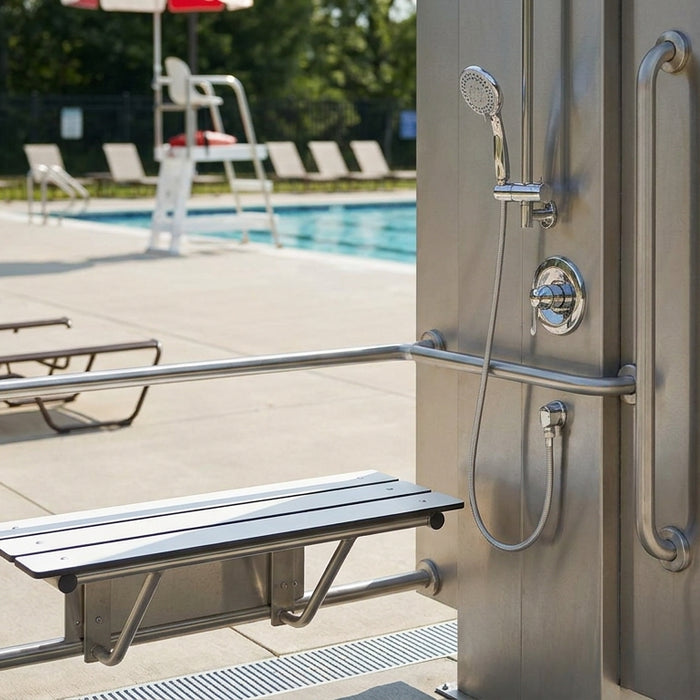 ADA outdoor shower specs for public pool compliance