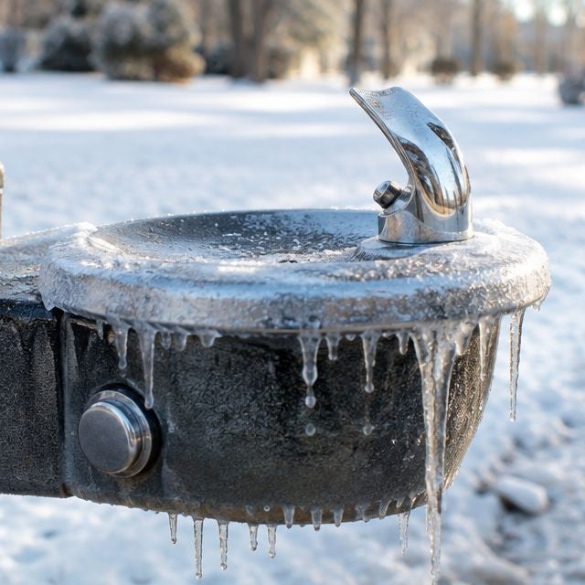 Can outdoor drinking fountains freeze and crack in winter?