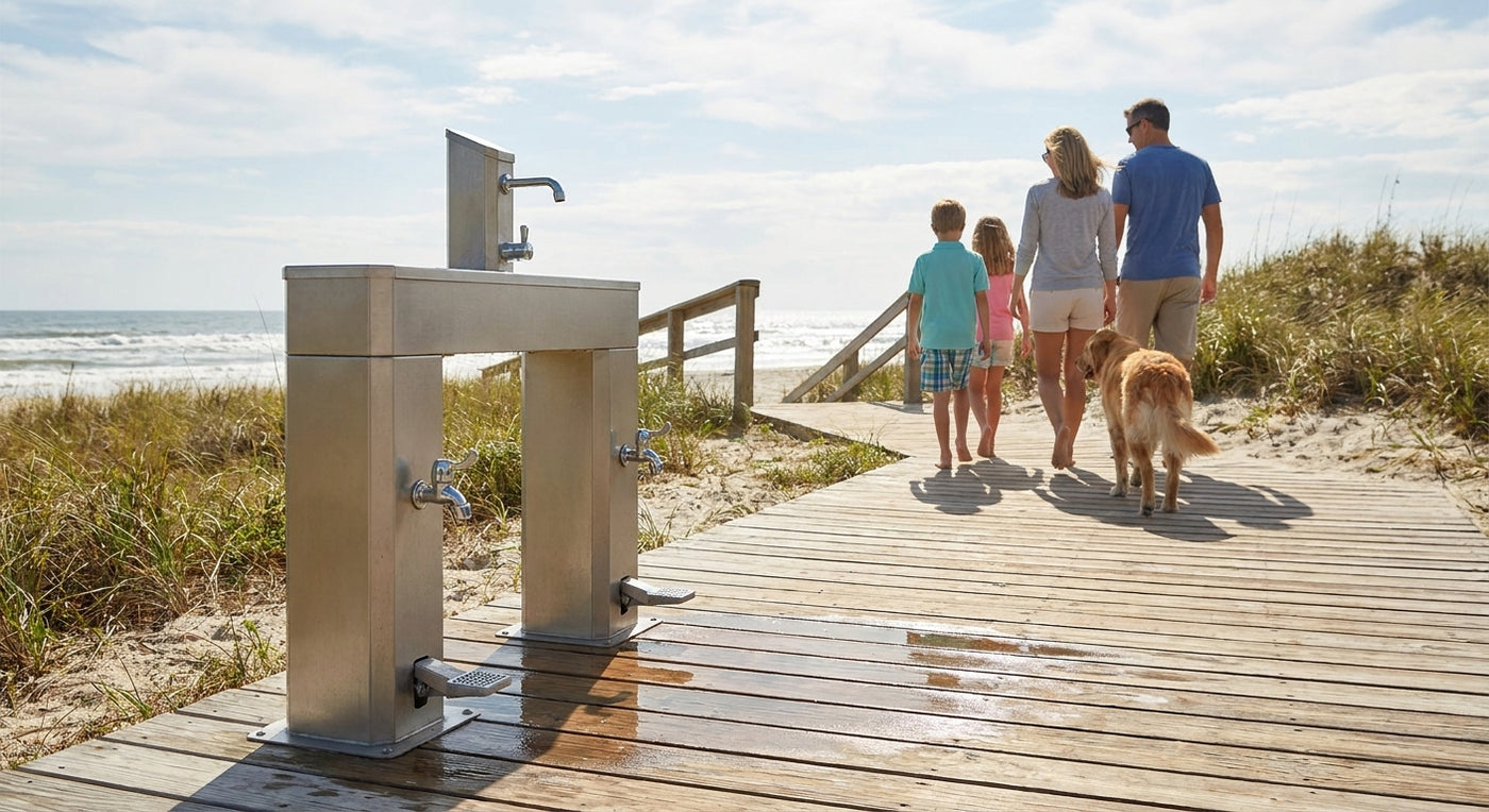 Outdoor foot wash station for beach access