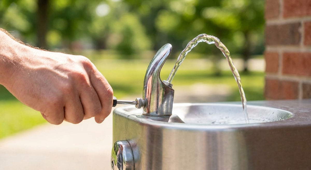 How to adjust water flow on a drinking fountain bubbler