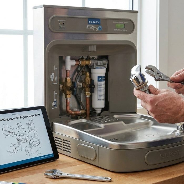 How to find replacement parts for an Elkay drinking fountain