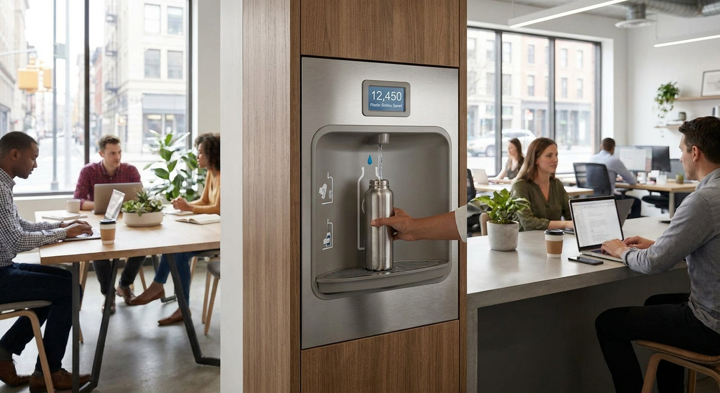 Water bottle filling station for coworking spaces