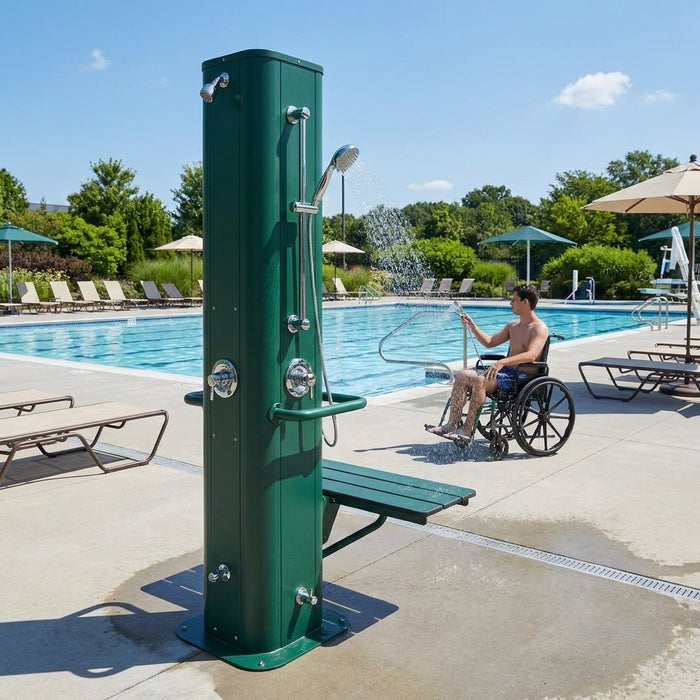 ADA compliant outdoor shower for aquatic centers