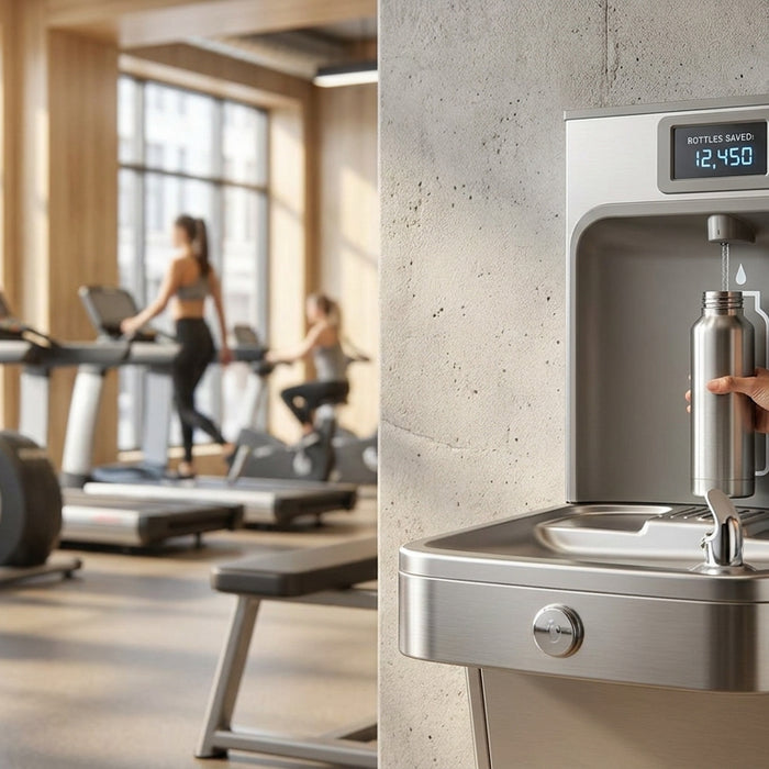 Water fountain with bottle filler for gyms