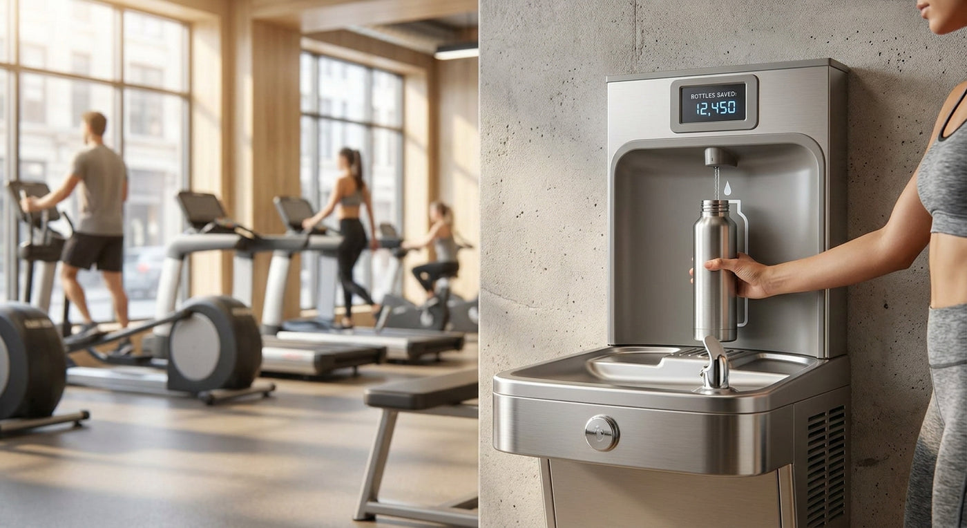 Water fountain with bottle filler for gyms