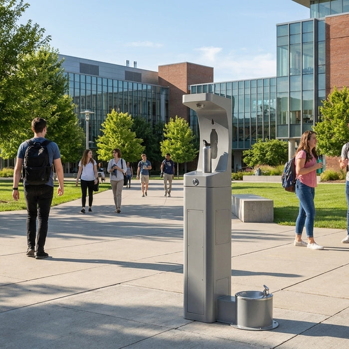 Water fountain with bottle filler for universities
