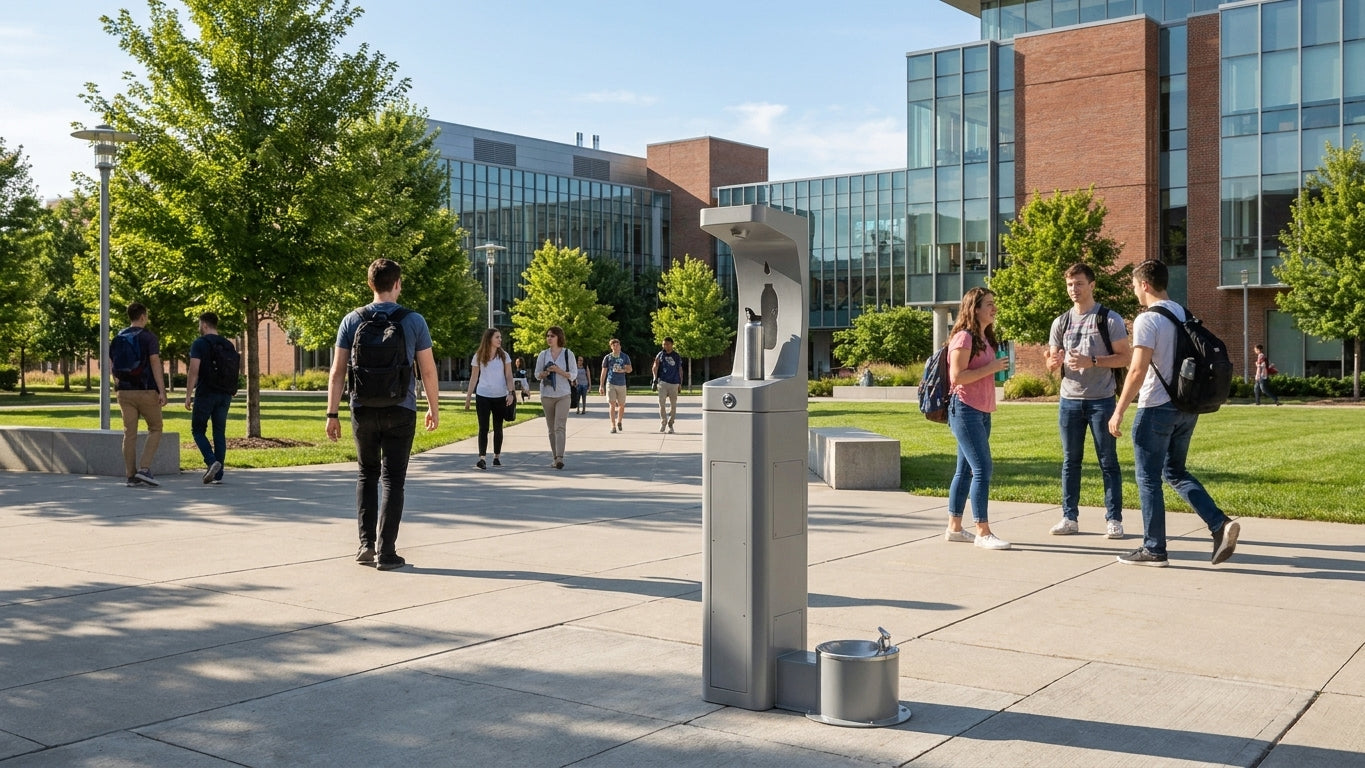 Water fountain with bottle filler for universities