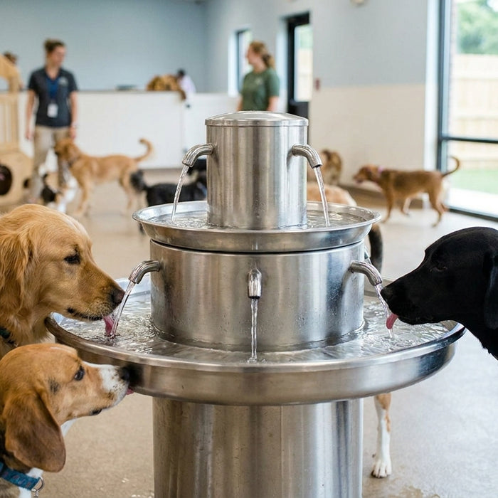 Pet water fountain for dog daycare centers