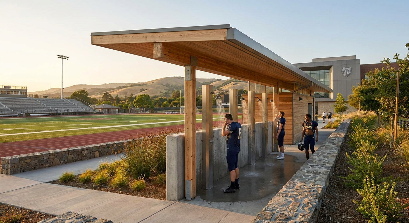 Outdoor shower for university athletic facilities