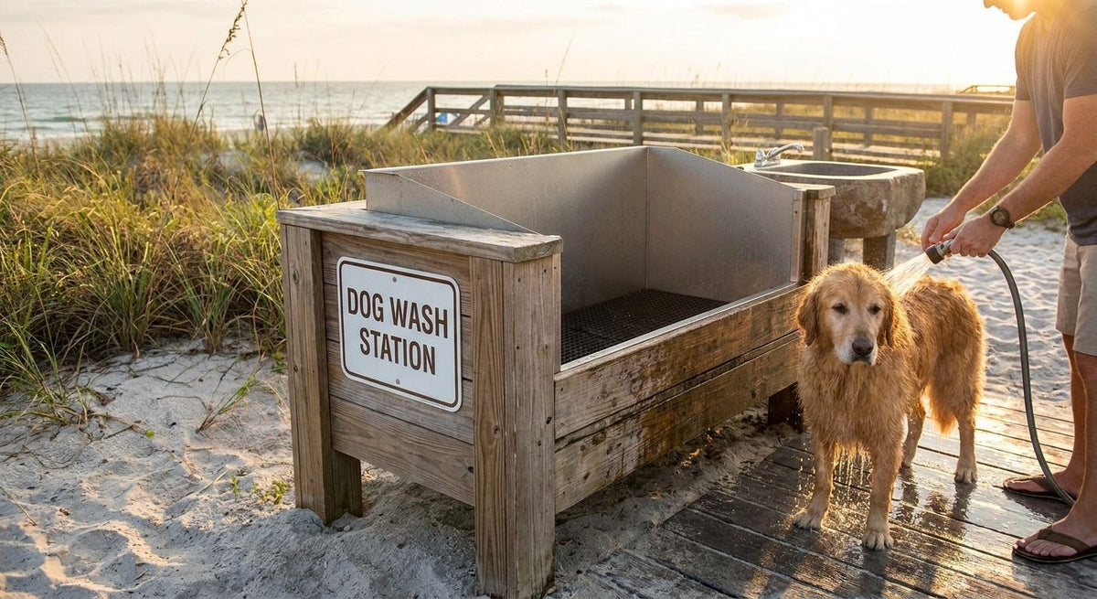Foot wash station for dog beaches