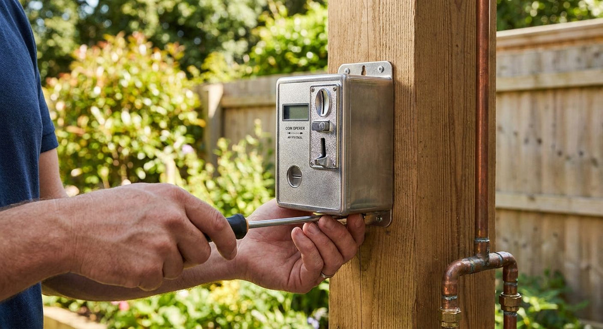 How to install a coin-operated timer on an outdoor shower