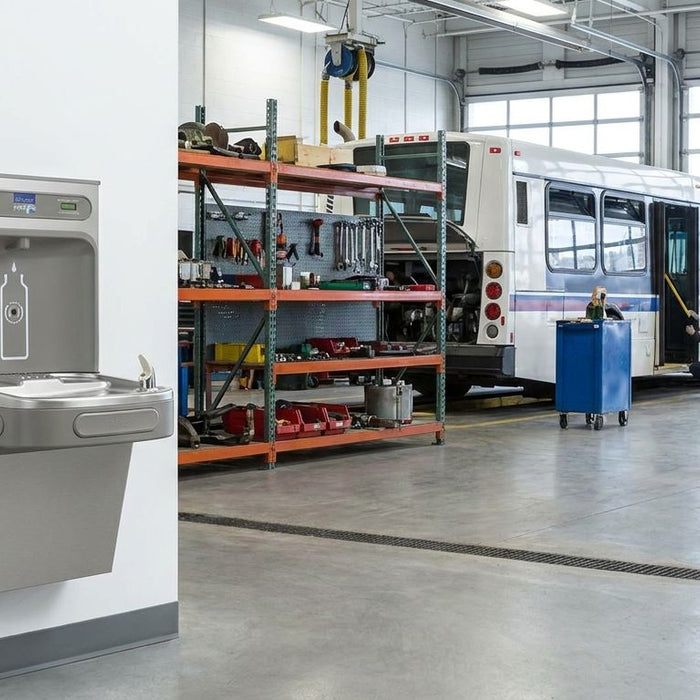 Water bottle filling station for transit maintenance depots