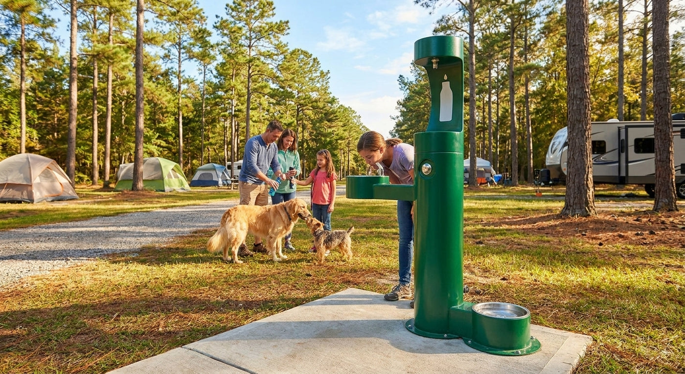 Outdoor drinking fountain for campgrounds