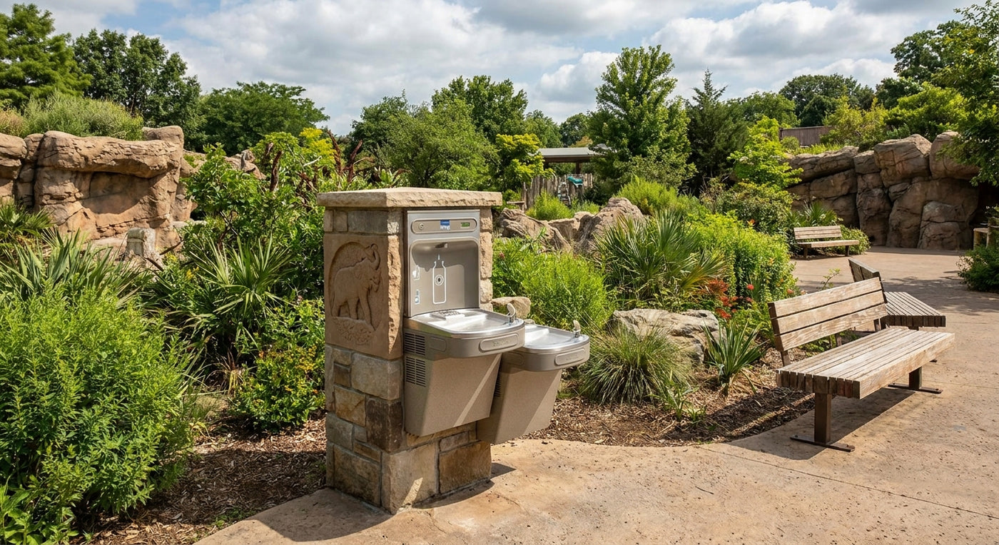 Outdoor drinking fountain for zoos and nature centers