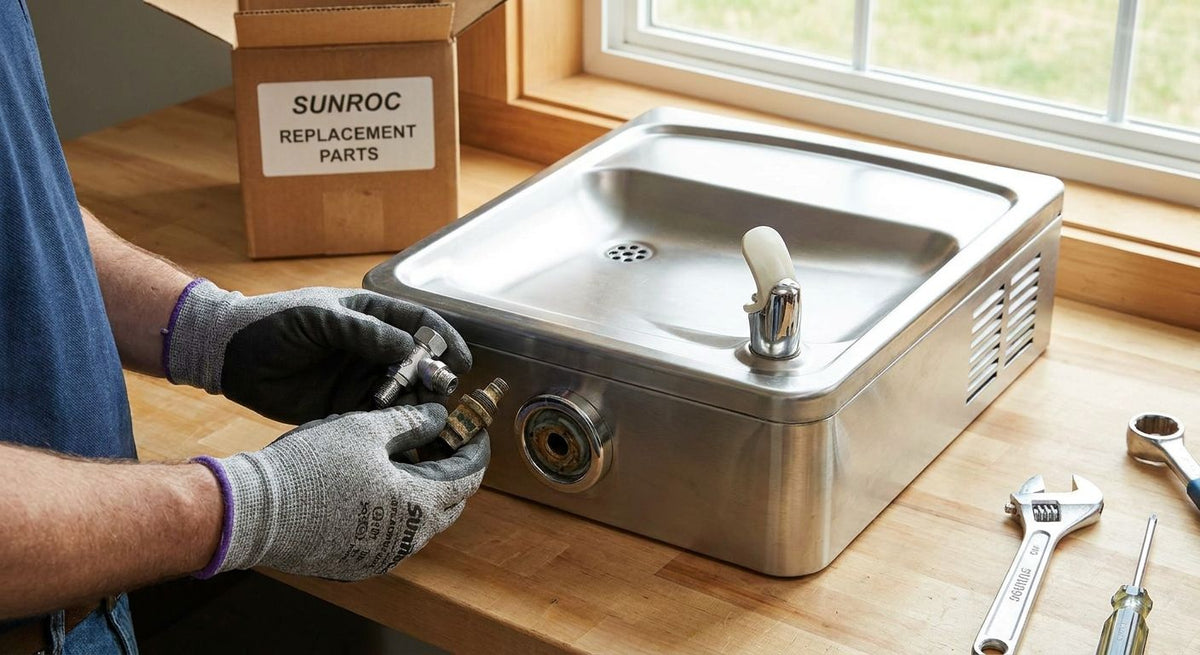 How to find replacement parts for a Sunroc drinking fountain