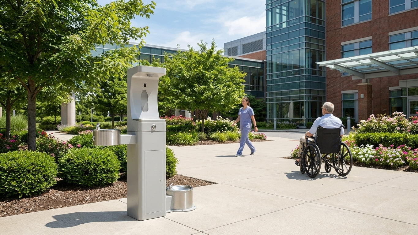 ADA compliant drinking fountain for hospitals
