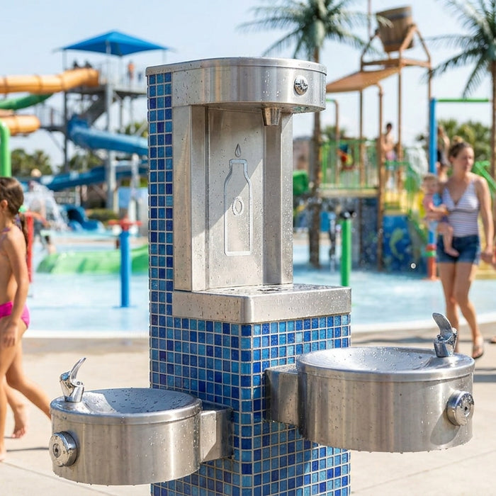 Outdoor drinking fountain for water parks