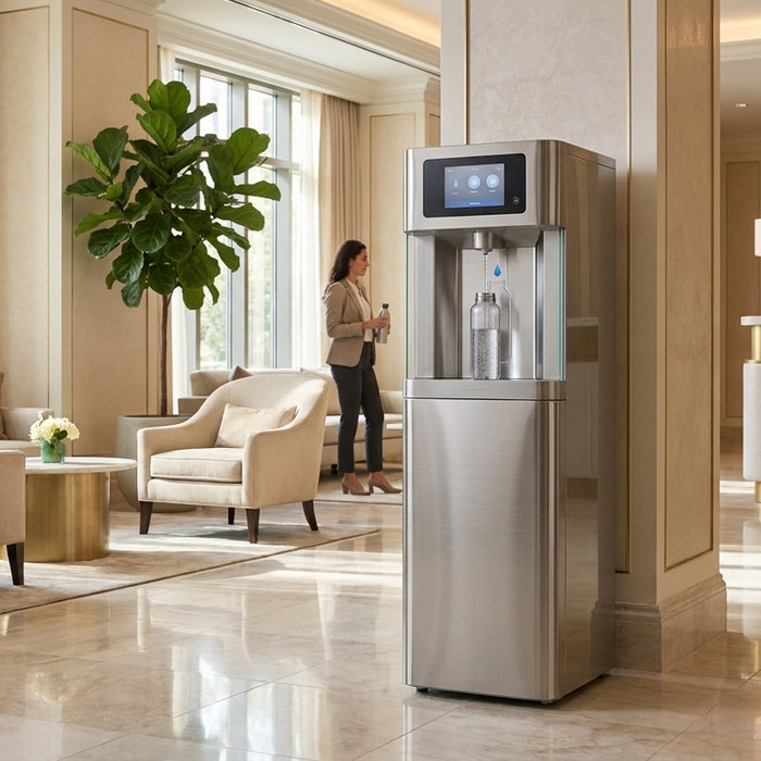 Bottleless water cooler for hotel lobbies
