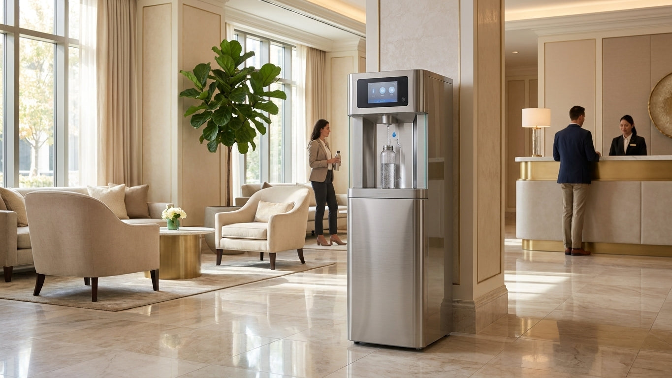 Bottleless water cooler for hotel lobbies