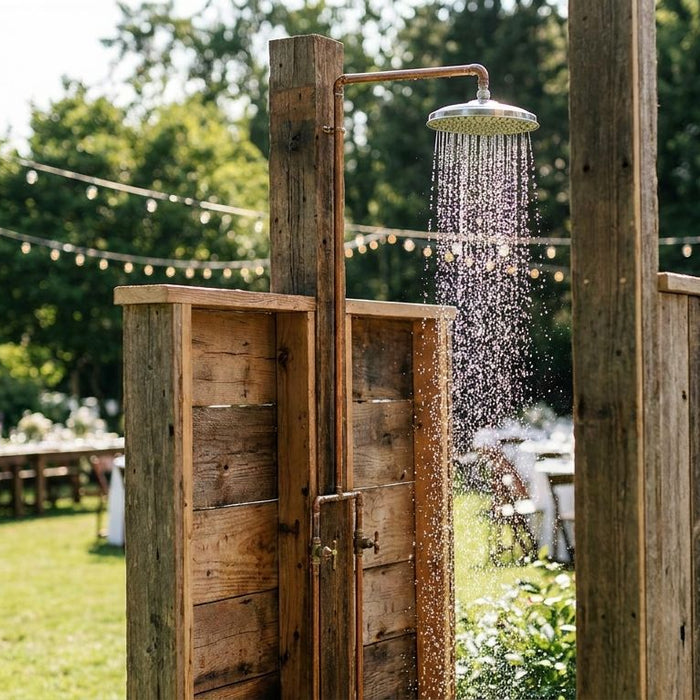 Outdoor shower for wedding venues and event lawns