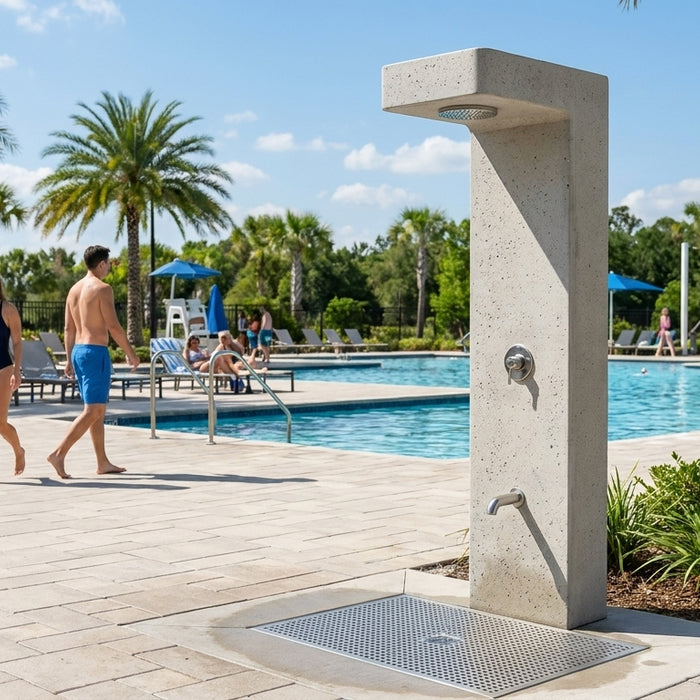Concrete outdoor foot shower for aquatic centers