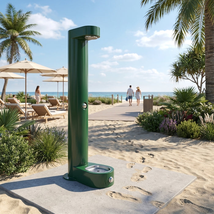 Outdoor shower with foot wash for beach clubs