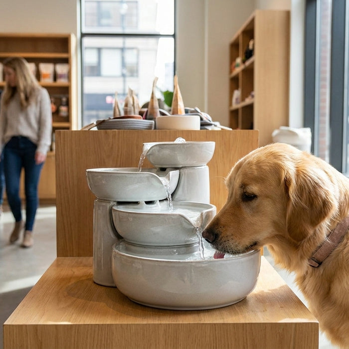 Pet water fountain for pet-friendly retail stores