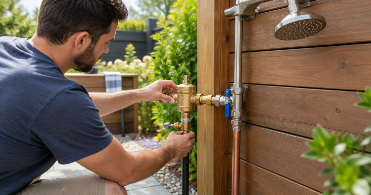 How to connect a backflow preventer to an outdoor shower