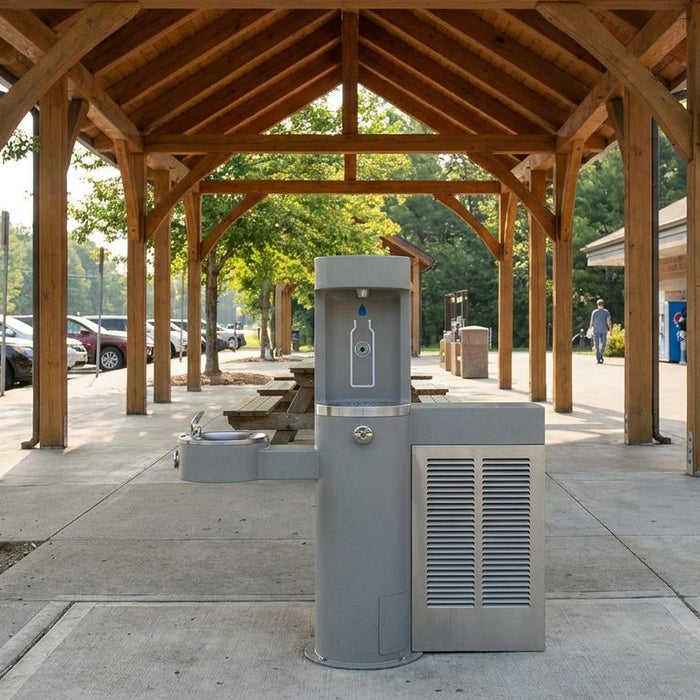 Drinking fountain for highway rest stops and travel plazas