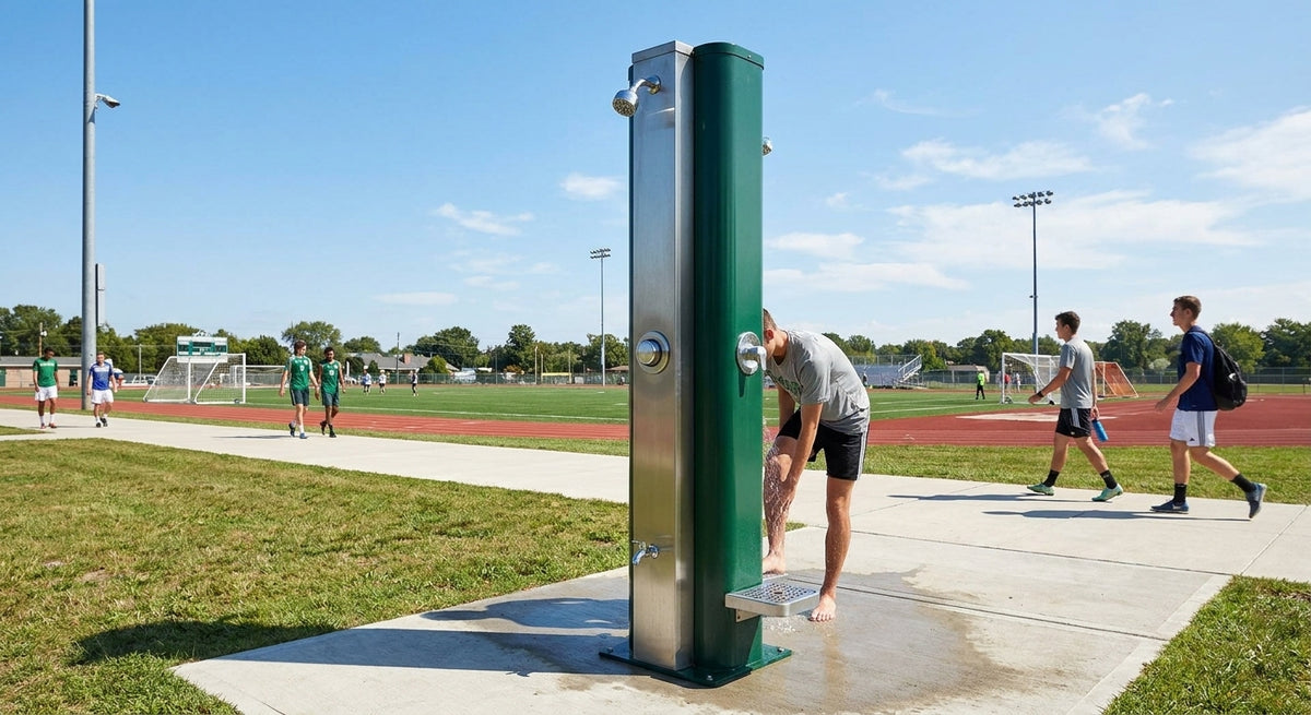 Commercial outdoor shower for sports facilities