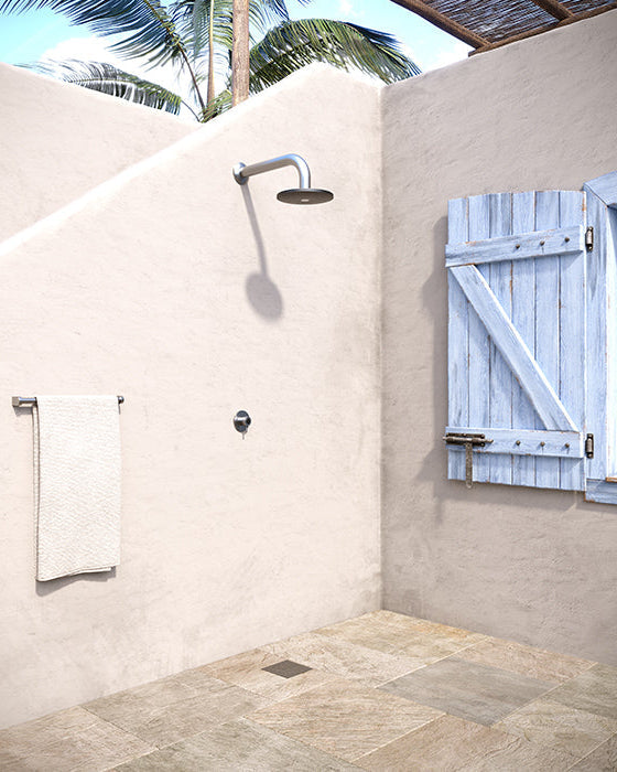 Rainware Marengo In-Wall Outdoor Shower Set 8008/8700 – Rose, Arm & Mixer in Satin 316 Stainless