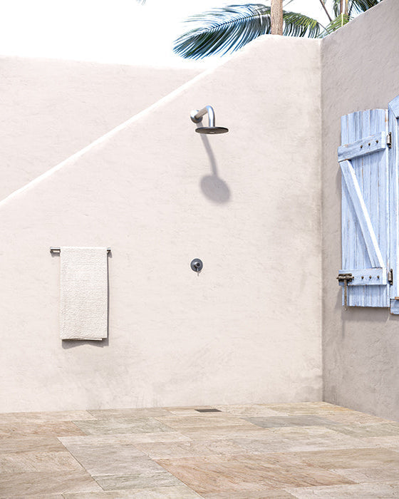 Rainware Marengo In-Wall Outdoor Shower Set 8008/8700 – Rose, Arm & Mixer in Satin 316 Stainless