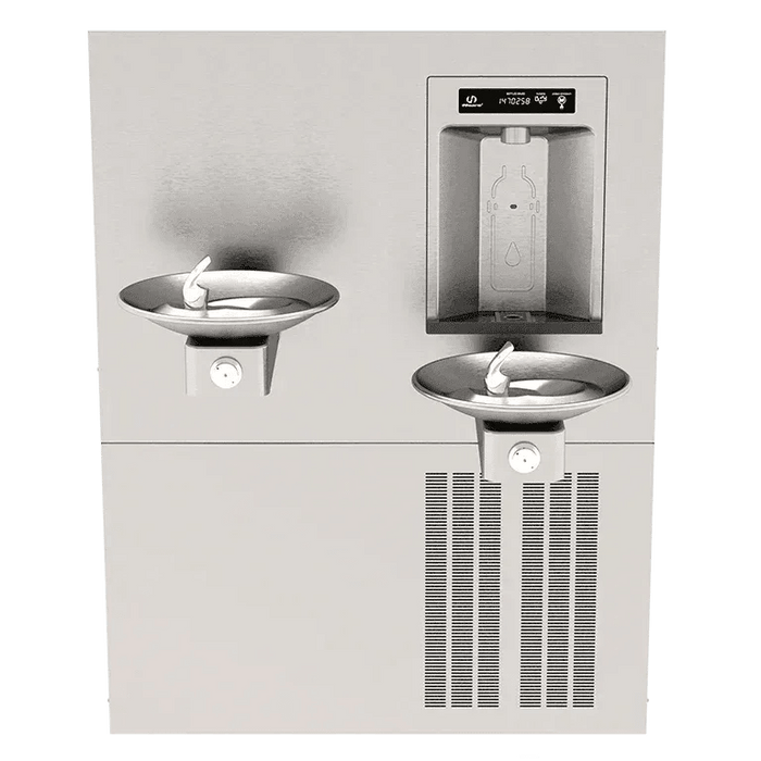 Haws 1011HSA.8 RIVIVE™ – ADA Dual Hi-Lo Drinking Fountain with Recessed Chilled Bottle Filler - The Fountain Direct