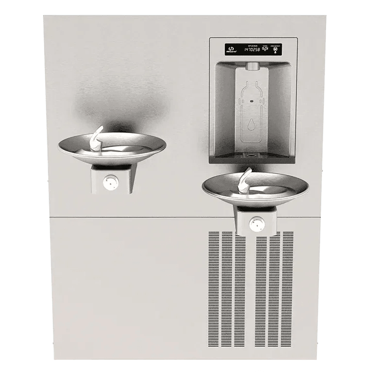 Haws 1011HSA.8 RIVIVE™ – ADA Dual Hi-Lo Drinking Fountain with Recessed Chilled Bottle Filler - The Fountain Direct