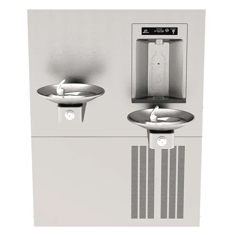 Haws 1011HSA.8 RIVIVE™ – ADA Dual Hi-Lo Drinking Fountain with Recessed Chilled Bottle Filler - The Fountain Direct 