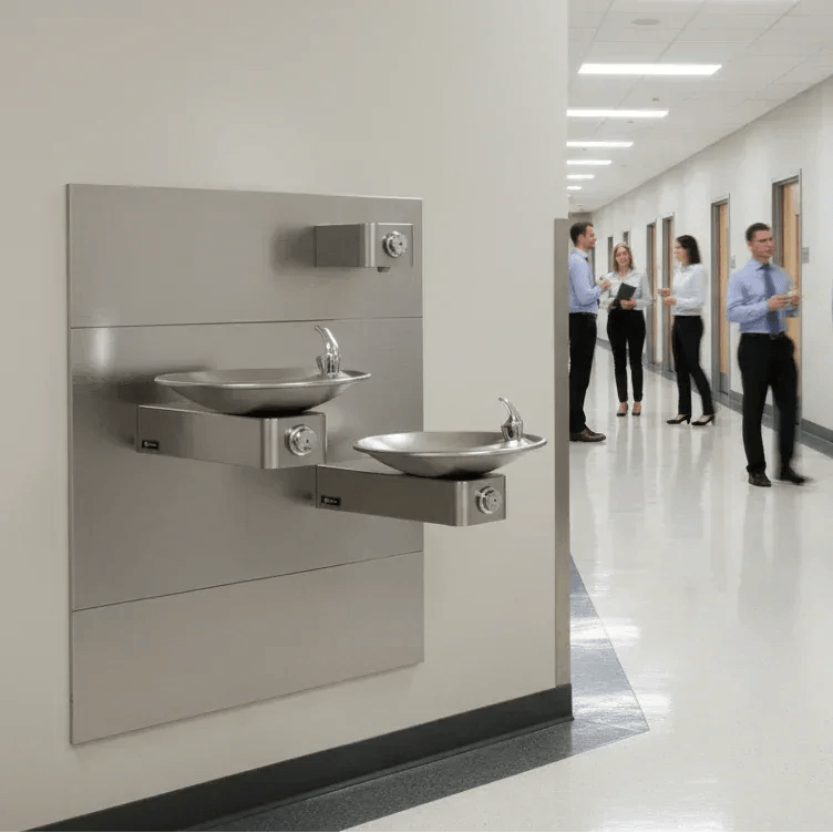 Haws 1011MSP ADA Vandal-Resistant Dual Drinking Fountain and Bottle Filler Bundle – Hi-Lo Stainless Steel - The Fountain Direct