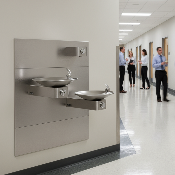 Haws 1011MSP ADA Vandal-Resistant Dual Drinking Fountain and Bottle Filler Bundle – Hi-Lo Stainless Steel