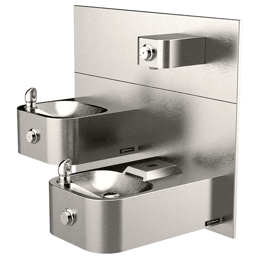 Haws 1119.14P Hi-Lo ADA Vandal-Resistant Drinking Fountain with Bottle Filler – Wall-Mounted, Dual Station - The Fountain Direct