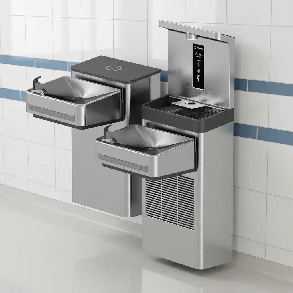 Haws 1212SF Wall Mount Hi-Lo Indoor ADA Filtered Water Cooler with Bottle Filler - The Fountain Direct