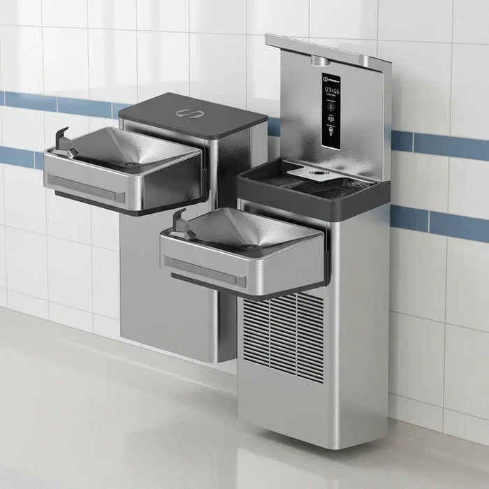 Haws 1212SF Wall Mount Hi-Lo Indoor ADA Filtered Water Cooler with Bottle Filler - The Fountain Direct
