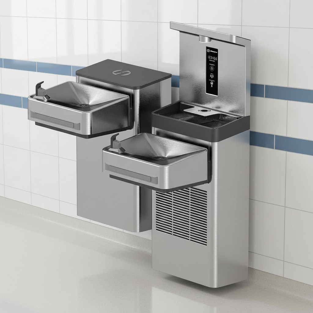 Haws 1212SF Wall Mount Hi-Lo Indoor ADA Filtered Water Cooler with Bottle Filler - The Fountain Direct 