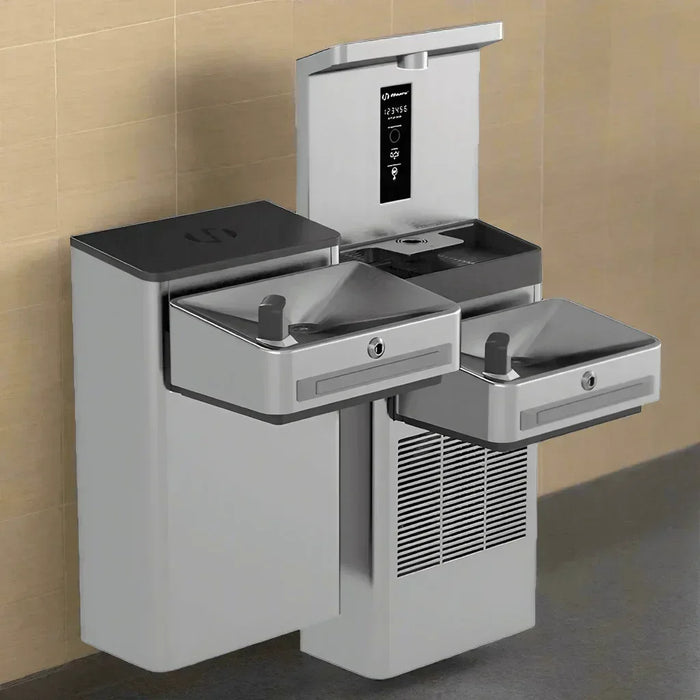 Haws 1212SFH Wall Mount Hi-Lo ADA Filtered Water Cooler with Bottle Filler – Stainless Steel - The Fountain Direct