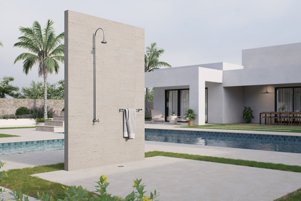 Rainware Bribie 2001 Cold Water Outdoor Shower – Polished 316 Stainless Steel Shepherd's Hook