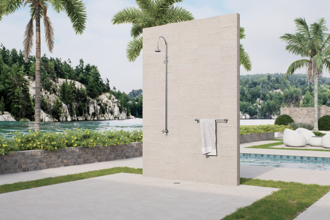 Rainware Bribie 2001 Cold Water Outdoor Shower – Polished 316 Stainless Steel Shepherd's Hook