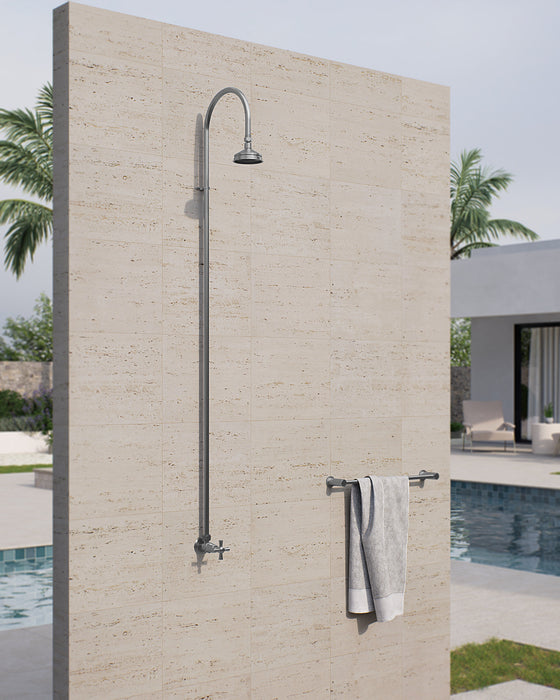 Rainware Bribie 2001 Cold Water Outdoor Shower – Polished 316 Stainless Steel Shepherd's Hook