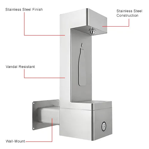 Global Industrial™ Outdoor Wall Mount Bottle Filling Station with Filter – 316 Stainless Steel, Vandal-Resistant, ADA Compliant, 3,600-Gallon PFAS Filtration – 270313F