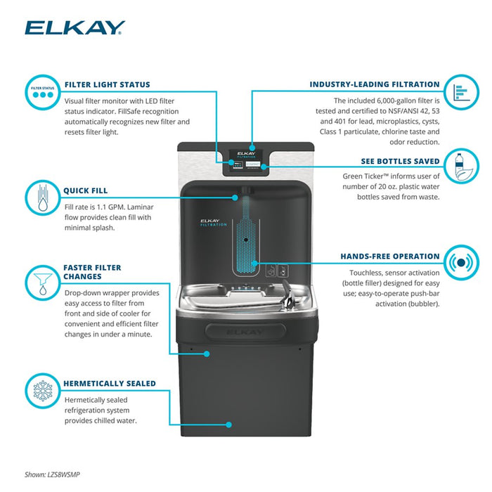 Elkay LZS8WSMP Filtered Bottle Filling Station with Single ADA Cooler – Lead Reduction, Touchless, Refrigerated, Midnight Black